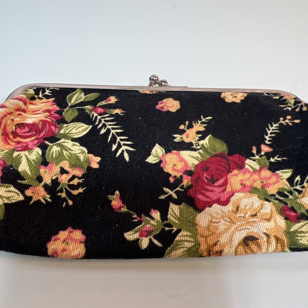 Women's Floral Rose Kiss‎ Lock Clutch Purse Vintage Style Fabric Bag - Picture 6 of 6